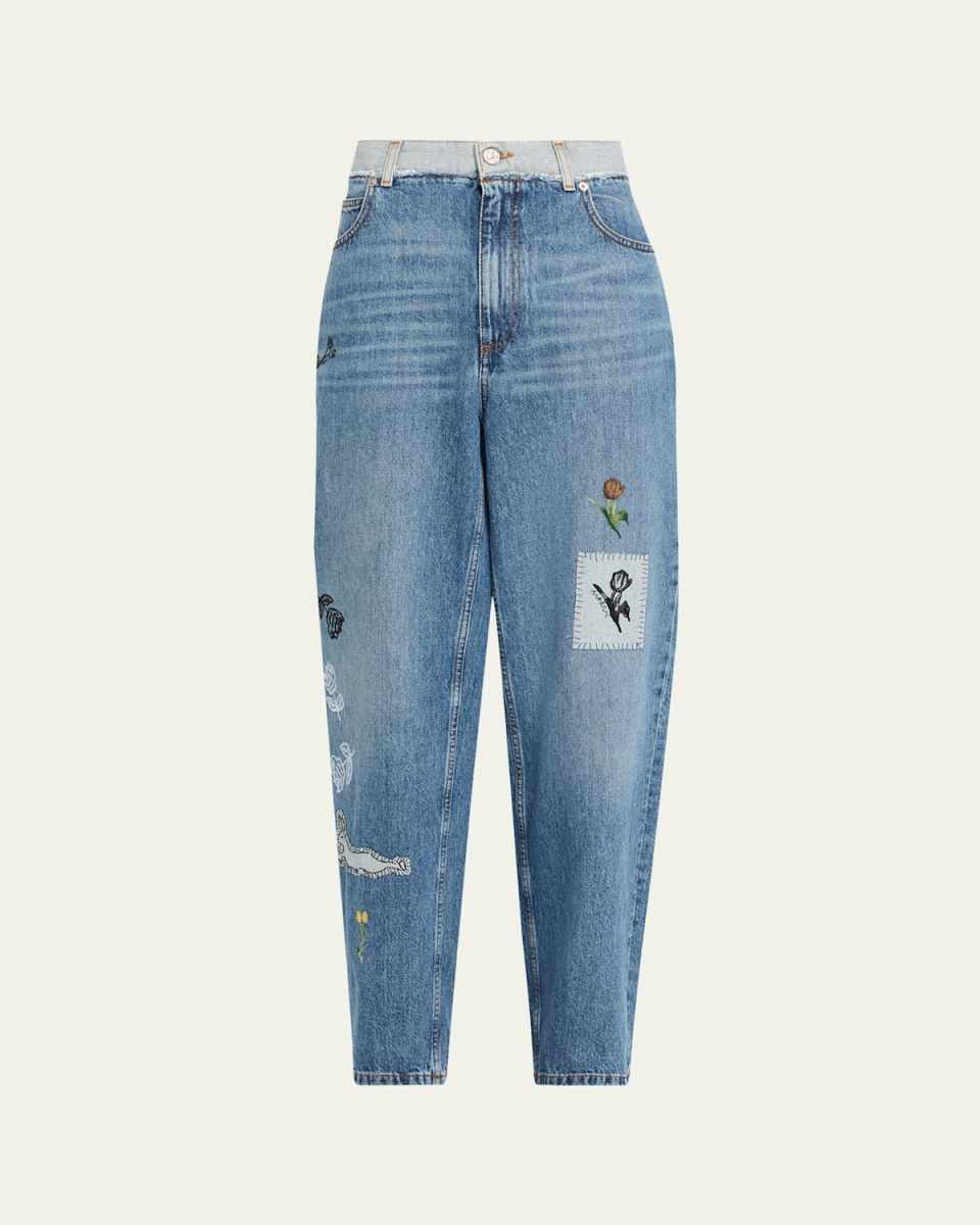 Embroidered Straight-Leg Denim Trousers